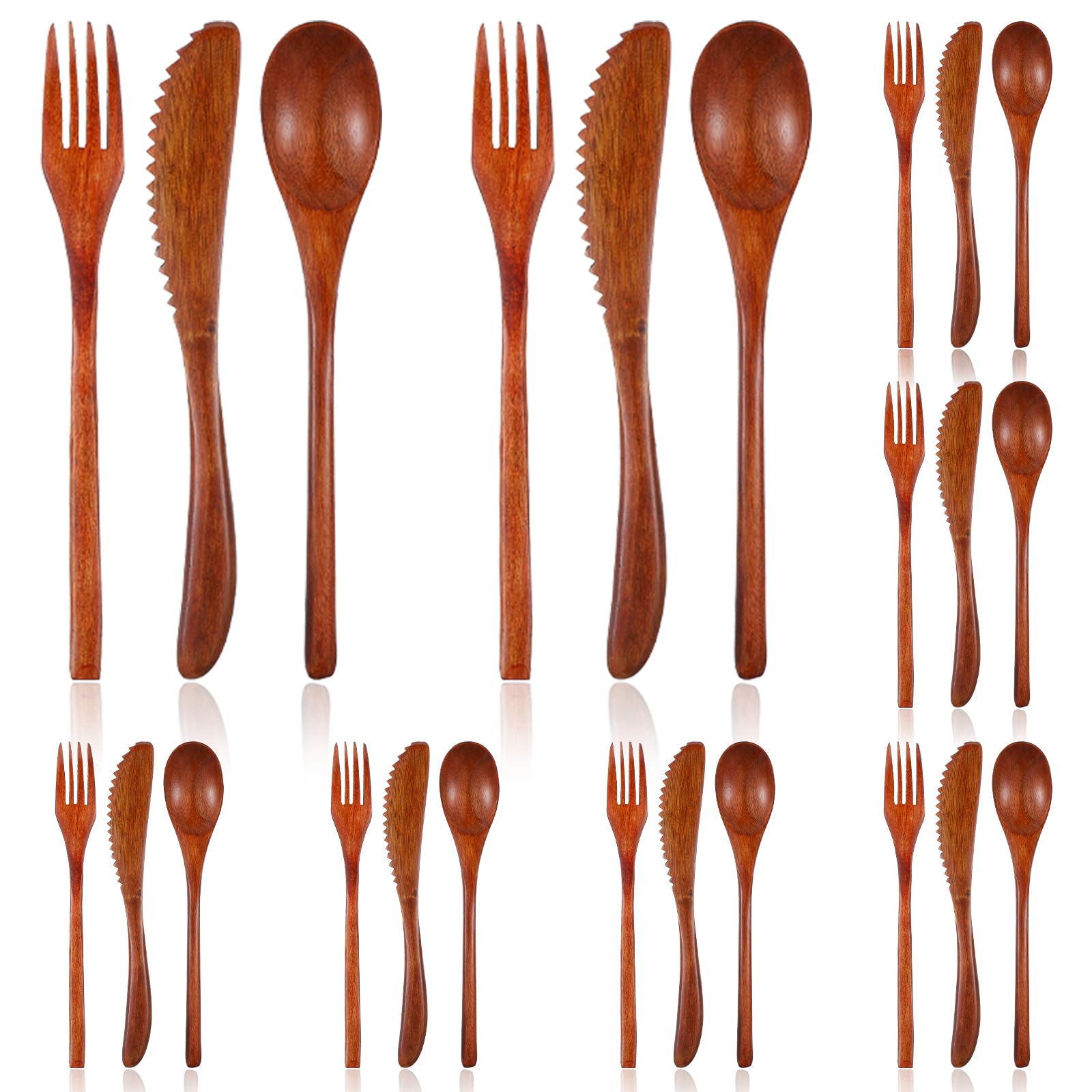 24 Pieces Wooden Utensil Set for Eating, Eco-Friendly Travel Cutlery Set for Camping Cutlery - Includes Wood Forks and Spoons Knife for Forking the Steak and Scooping the Soup