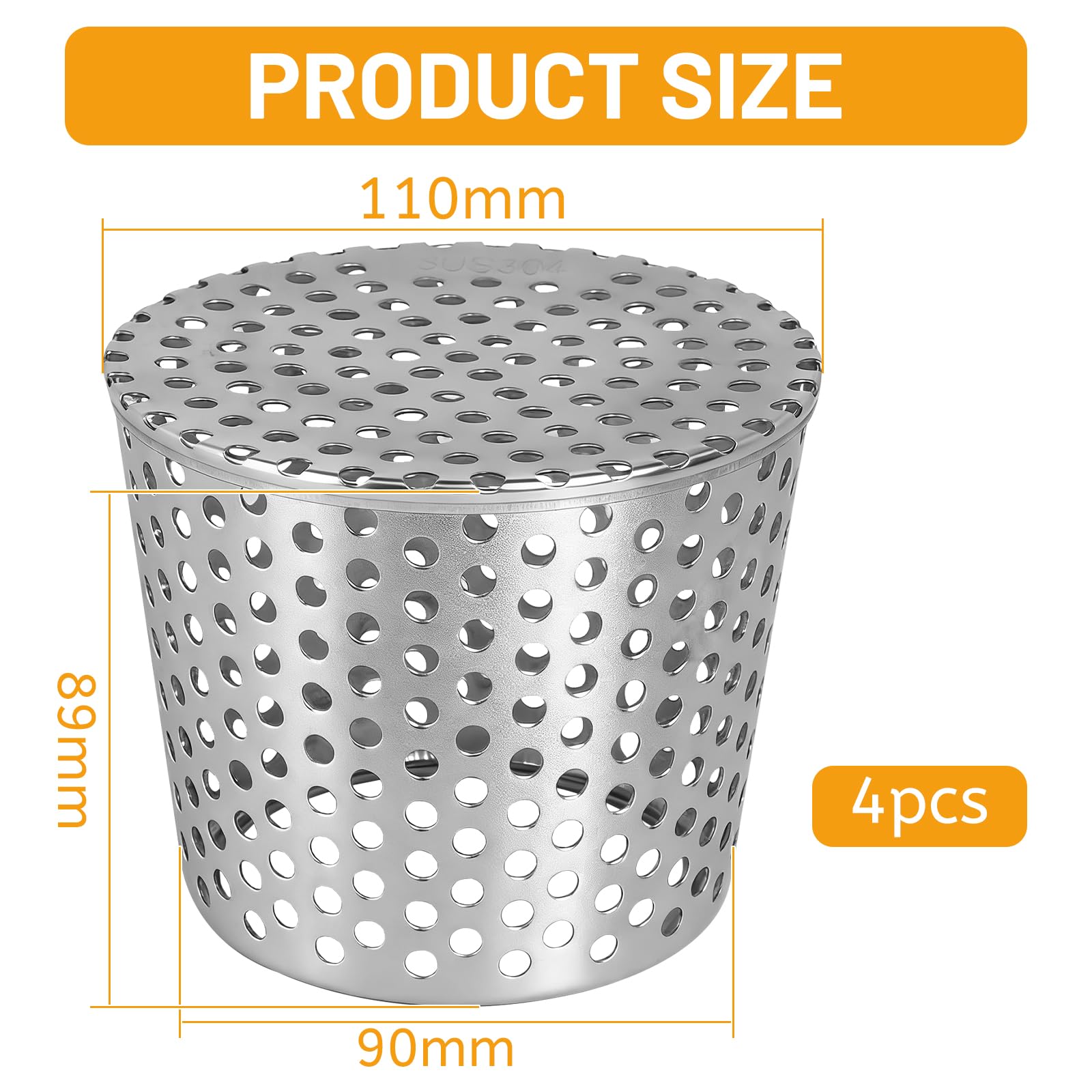 lalago 4 Pezzi Protezione per Tubo di Scarico in Acciaio Inox 90-110mm, Filtro Griglia per Grondaia, Protezione dalle Foglie per Pluviale Esterno, Griglia Terrazzo per Tetto Piano Iltrare Foglie Rami