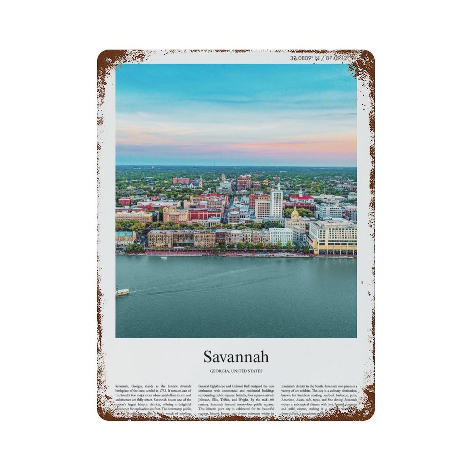 xiaoxiaoshen Savannah, Georgia, United States, USA City Scenery Wall Decor Art Metal Tin Poster Modern Home Decor Art Home Bar Shop Decorations Vintage Sign 40x30cm