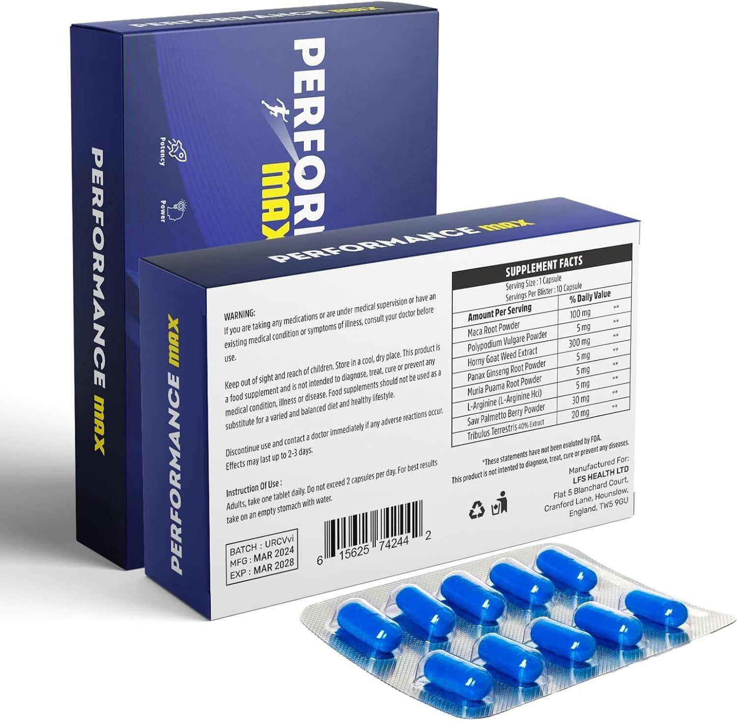 Performance Max - Supplement Capsule (Pack of 10 Capsules) | Way Developed in co-Working with International Experts