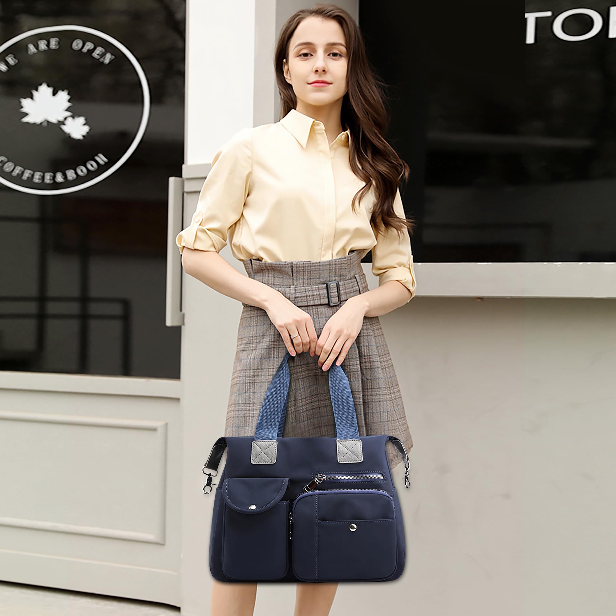 Borsa Donna Grande, Borsa a Spalla e Tracolla Multitasche Impermeabile, Shopper Leggera per Lavoro, Viaggio, Shopping e Uso Quotidiano Blu