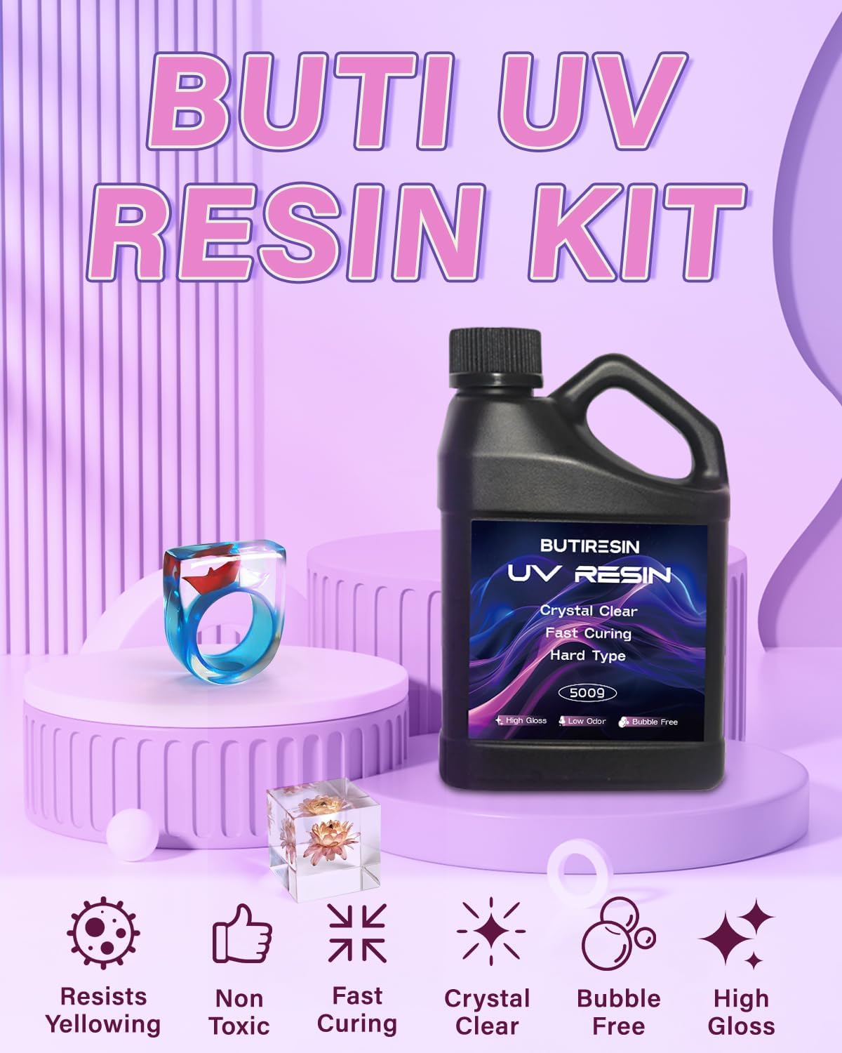 ButiResin Żywica UV 2000 g, przezroczysta żywica UV, szybkie utwardzanie, krystalicznie czysta, bezwonna, niska lepkość i twarda, zestaw z żywicy UV do samodzielnego wykonania biżuterii, odlewania i