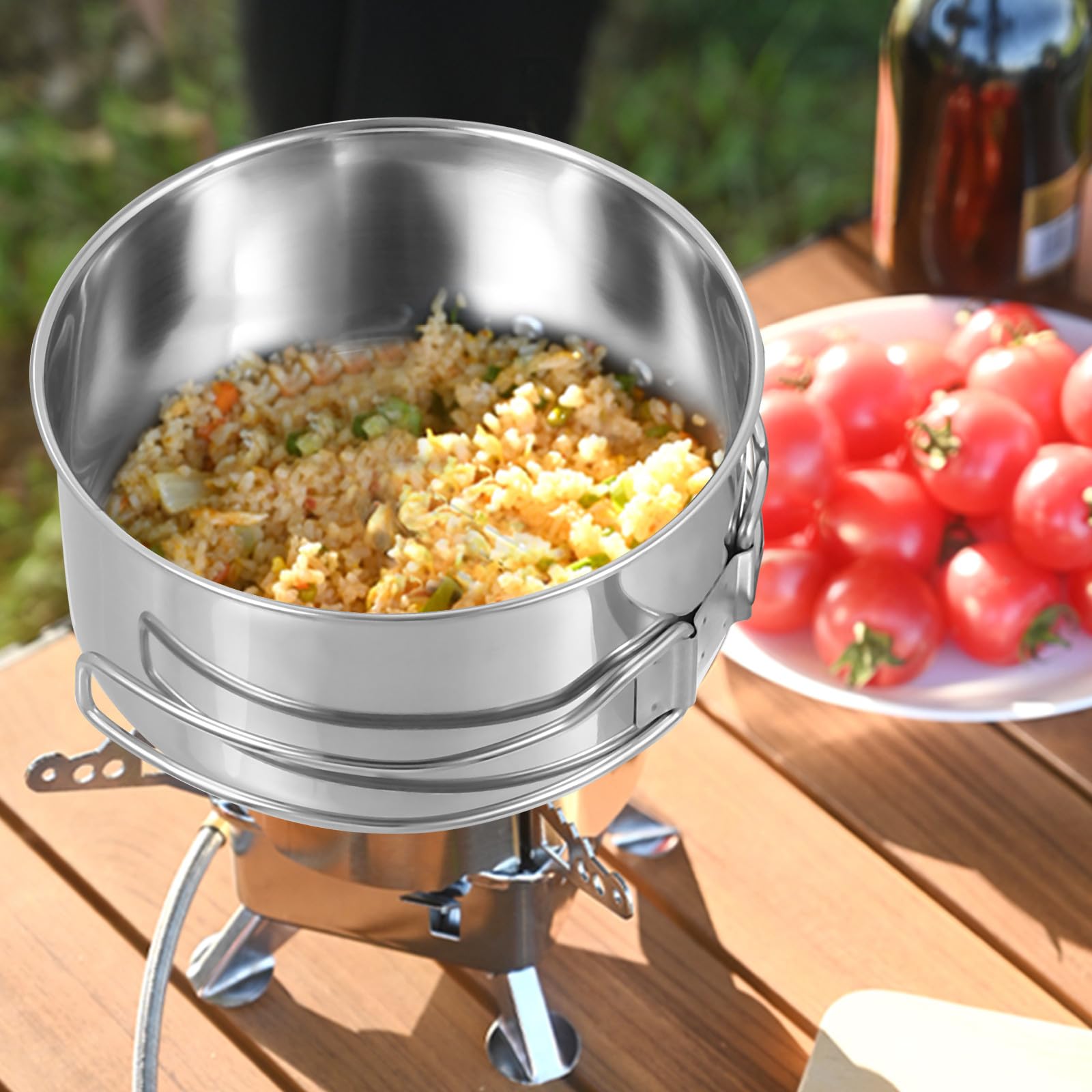 Camping Topf und Pfannenset aus Edelstahl 4 Stück für Outdoor