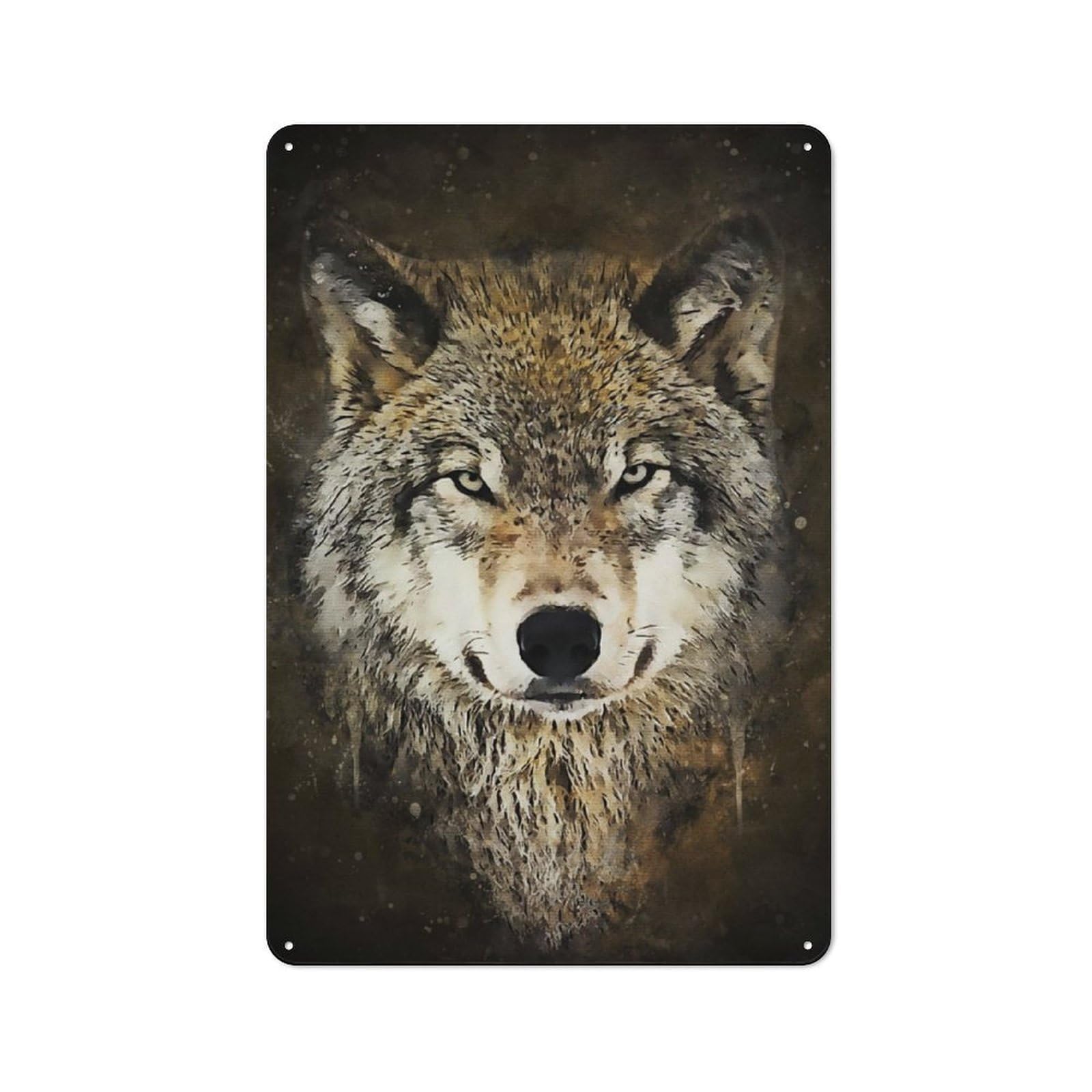 Junmoney Wolf Watercolors Rustic Metal Sign 30X20cm For Café Or Restaurant, For Vintage Wall Decor Fans, For Living Room And Hallway Decor