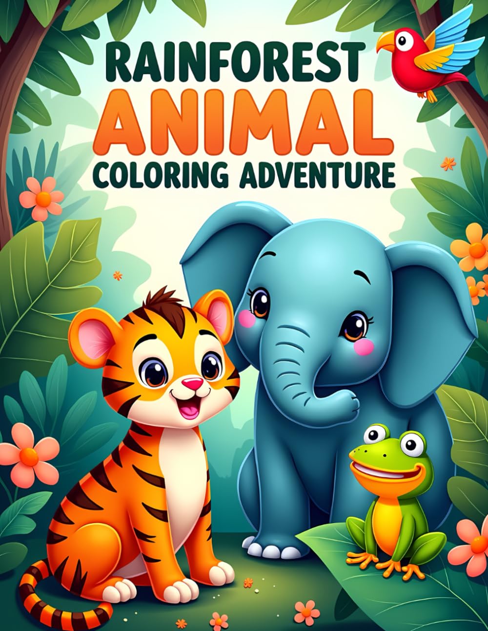 Rainforest Animal Coloring Adventure: Fun and Friendly Rainforest Animal Coloring Pages with Tigers, Elephants, Frogs, and Parrots for Kids