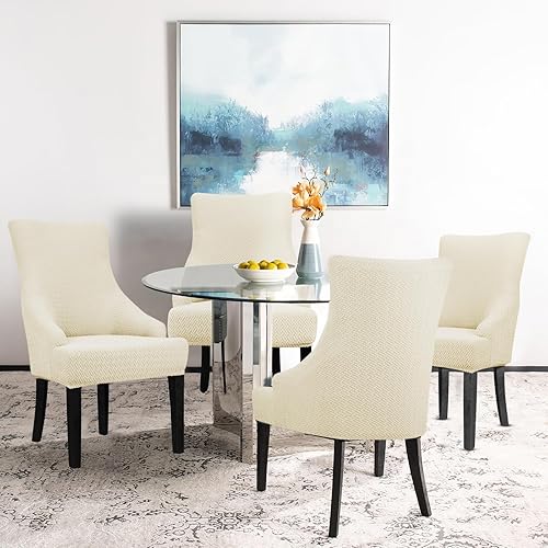 Vista 68 de Lellen Funda elástica para silla con respaldo de ala, funda reutilizable para silla lateral con respaldo de ala, fundas para sillas de comedor, 02