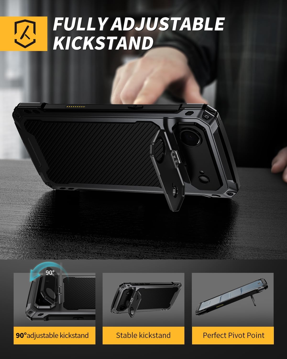 Lanhiem Magnetic for iPhone Air Metal Case, [Built-in Camera & Kickstand] Compatible with MagSafe, Heavy Duty Rugged Full Body Military Protective Cover with 9H Glass Screen Protector, 6.5", Black