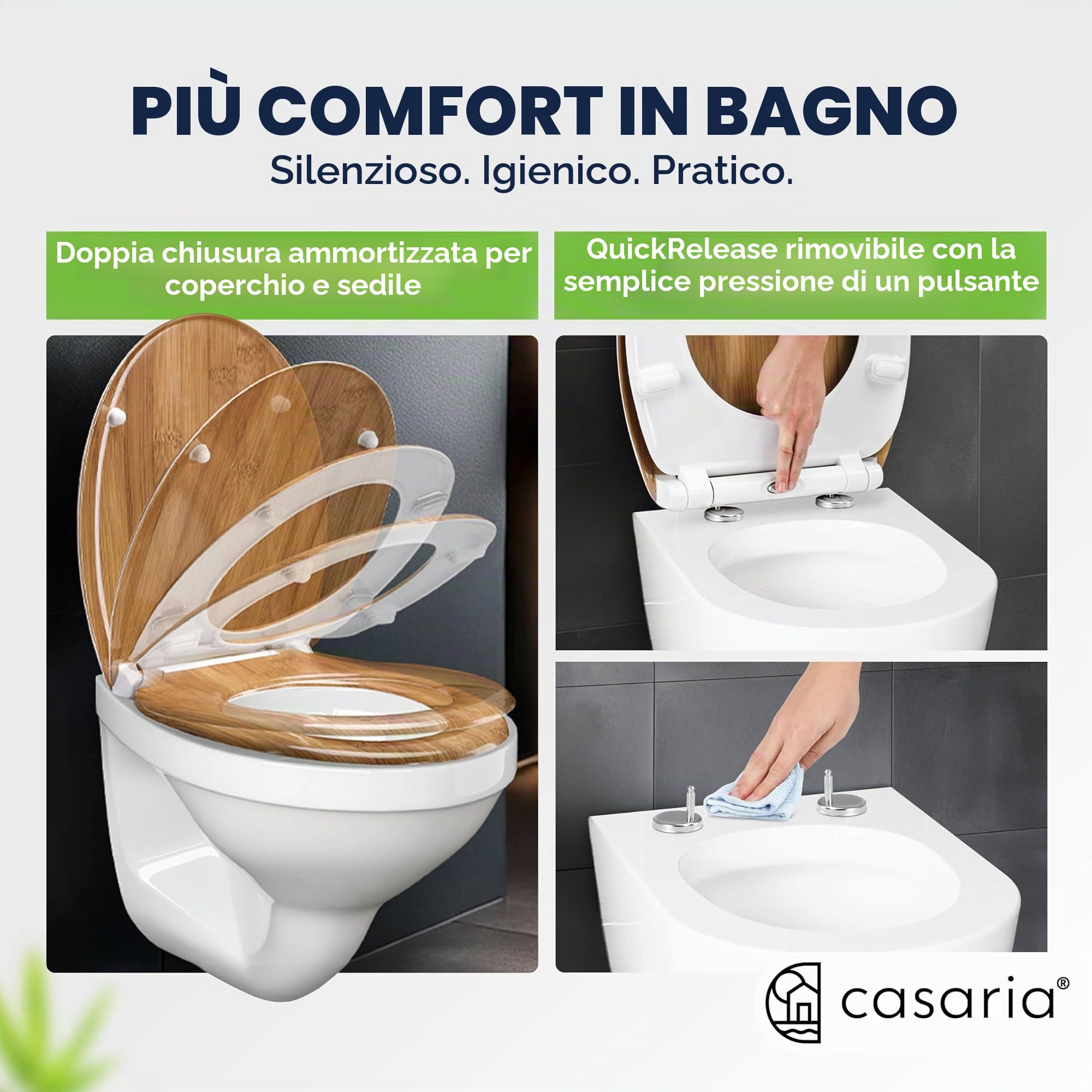 Casaria Copriwater Universale Doppia Chiusura Silenziosa Duroplast Antibatterico Montaggio Rapido