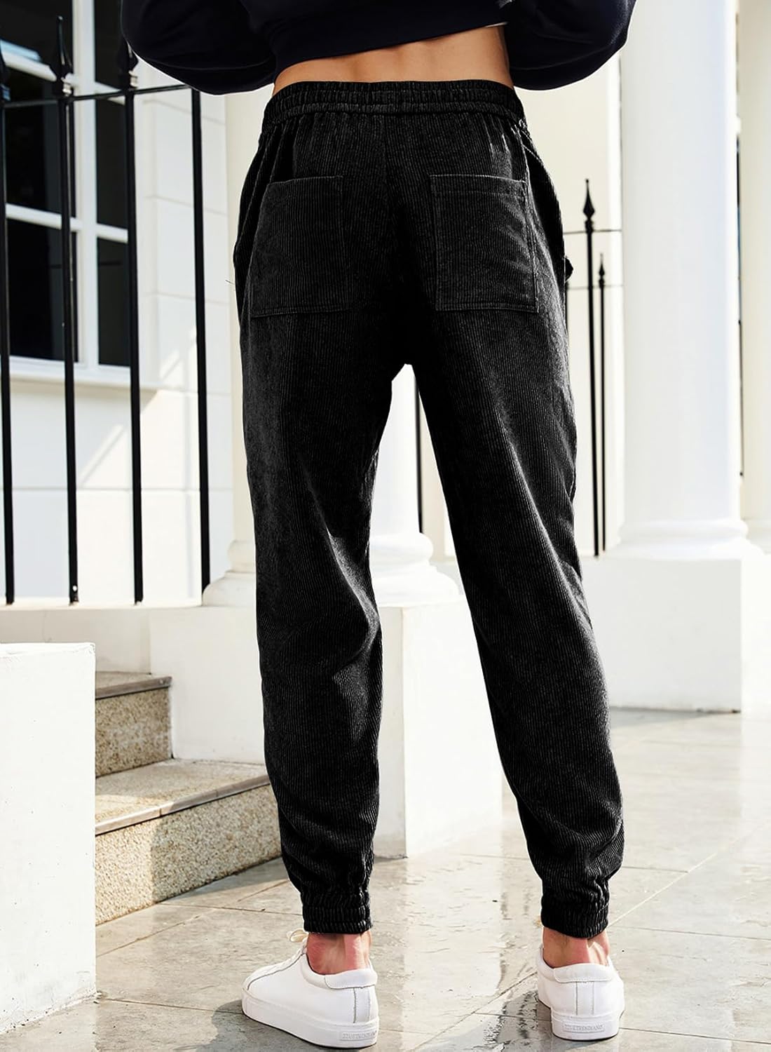 JMIERR Mens Corduroy Joggers Pants Casual Cargo Pants Drawstring Elastic Waist Baggy Tapered Sweatpants with Pockets - Image 2