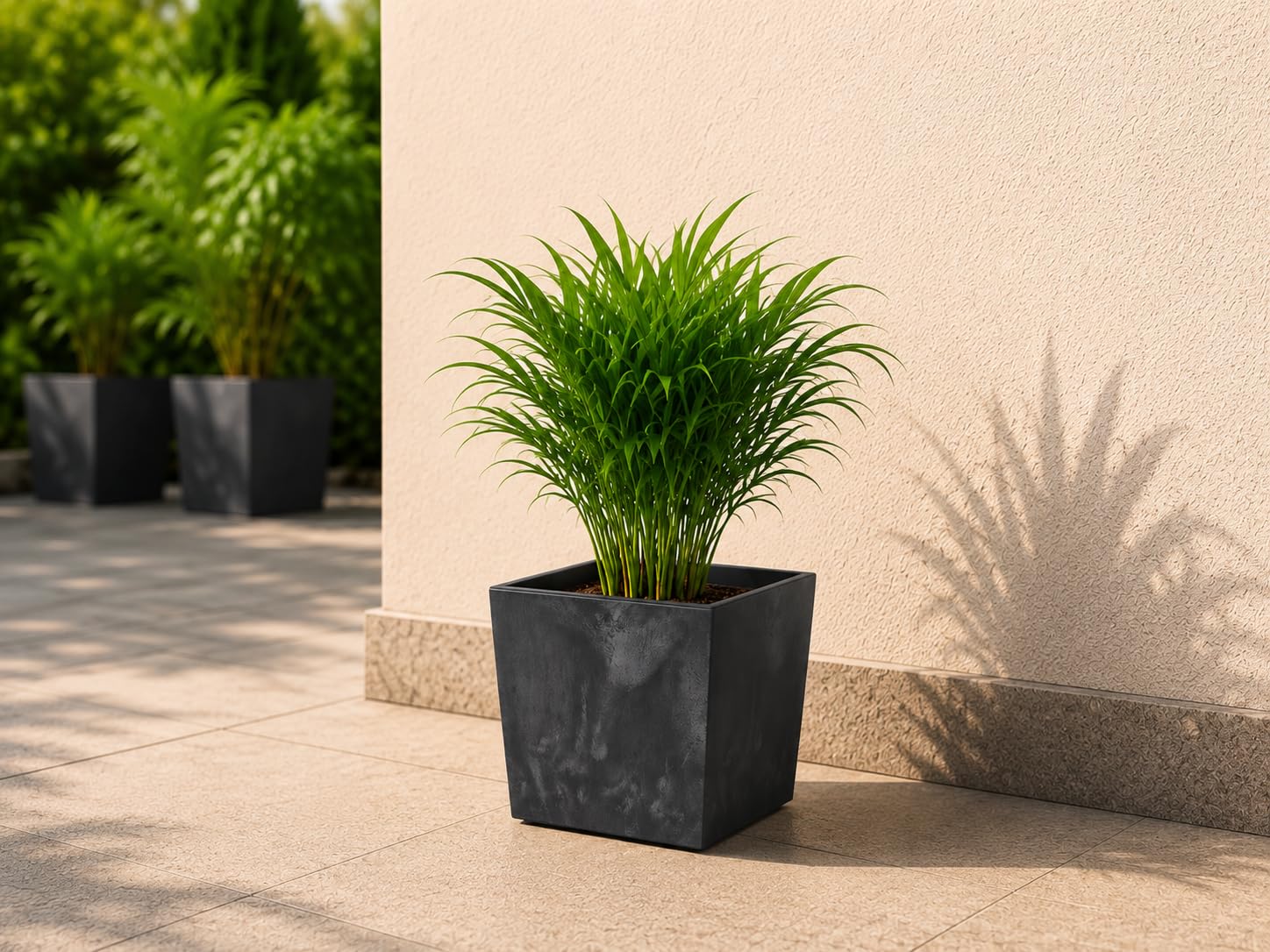 Gordanluk Square Planter Concrete effect plant pot Designed Flowerpot with plant riser extra large plant pots indoor plant pots outdoor flower pot (Concrete Black, 19cm x 19cm)