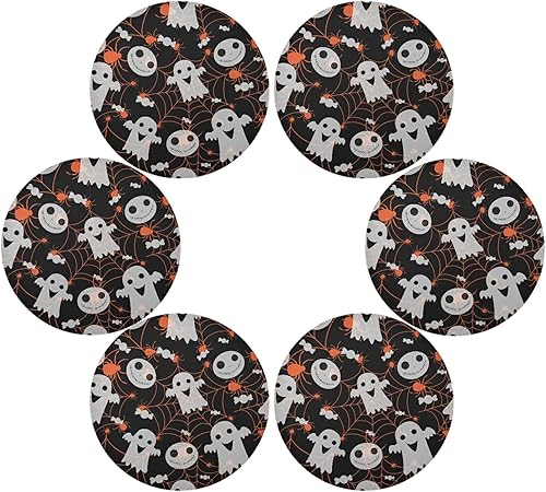 Juego de 6 manteles individuales redondos de Halloween para mesa de cocina, manteles individuales lavables para mesa de cocina