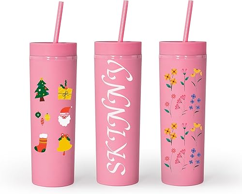 Miniatura 6 de sweet grain Juego de 6 vasos delgados de 16 onzas con doble aislamiento de acrílico mate con tapa y popote, vasos acrílicos reutilizables de doble