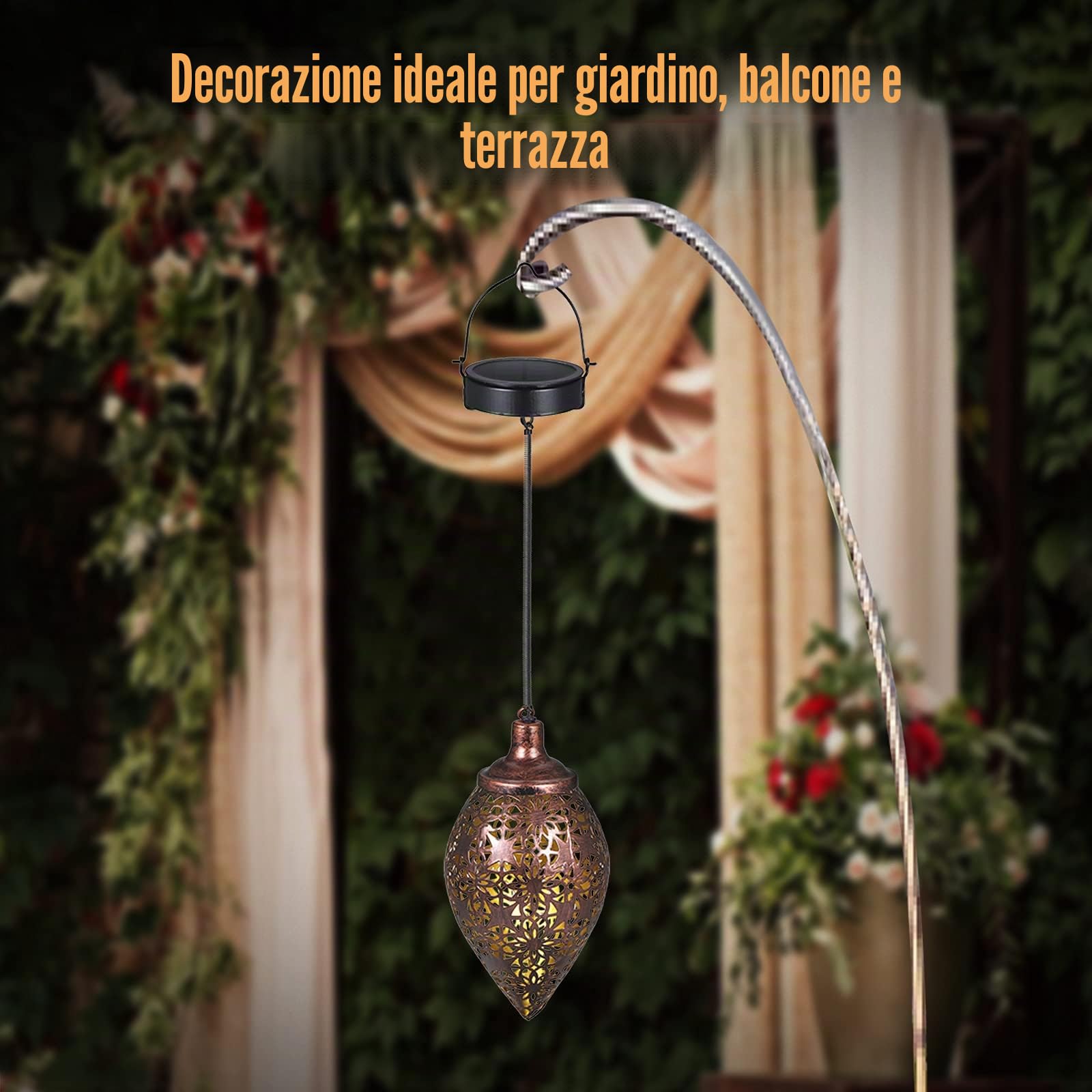 Görvitor Lanterna solare per esterni, 4 pezzi, in metallo, per esterni, IP44, impermeabile, orientale, per esterni, da appendere, per decorazione da giardino, terrazza, patio, albero, campeggio, prato