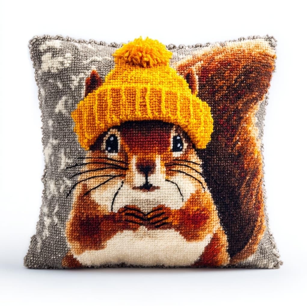 Wallustrioaw Squirrel Wearing A Hat Diy Latch Hook Kits 43X43cm,
