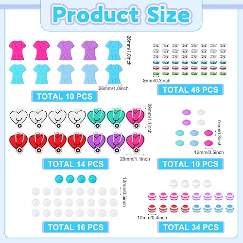 Miniatura 2 de 24 bolígrafos de plástico con cuentas para el día de la enfermera, con 130 cuentas multicolores, cuentas espaciadoras surtidas, estetoscopio, kit de