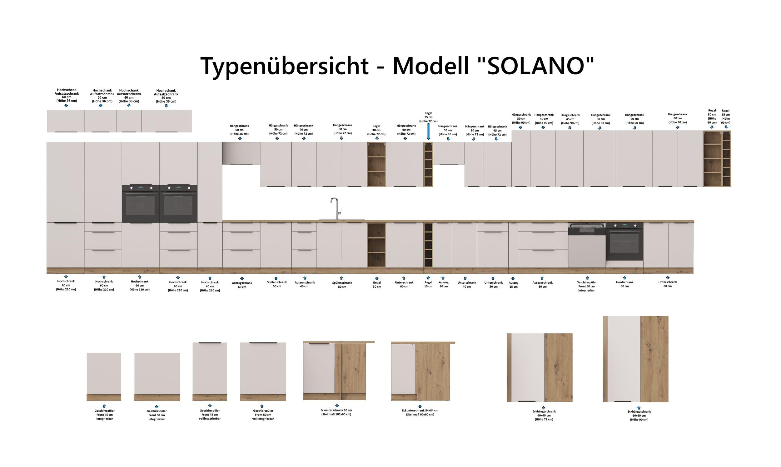 Kuechen-preisbombe Winkelküche Solano 290x350 cm Küchenzeile Eckküche Einbauküche Küche Kaschmir beige matt + Eiche Artisan matt