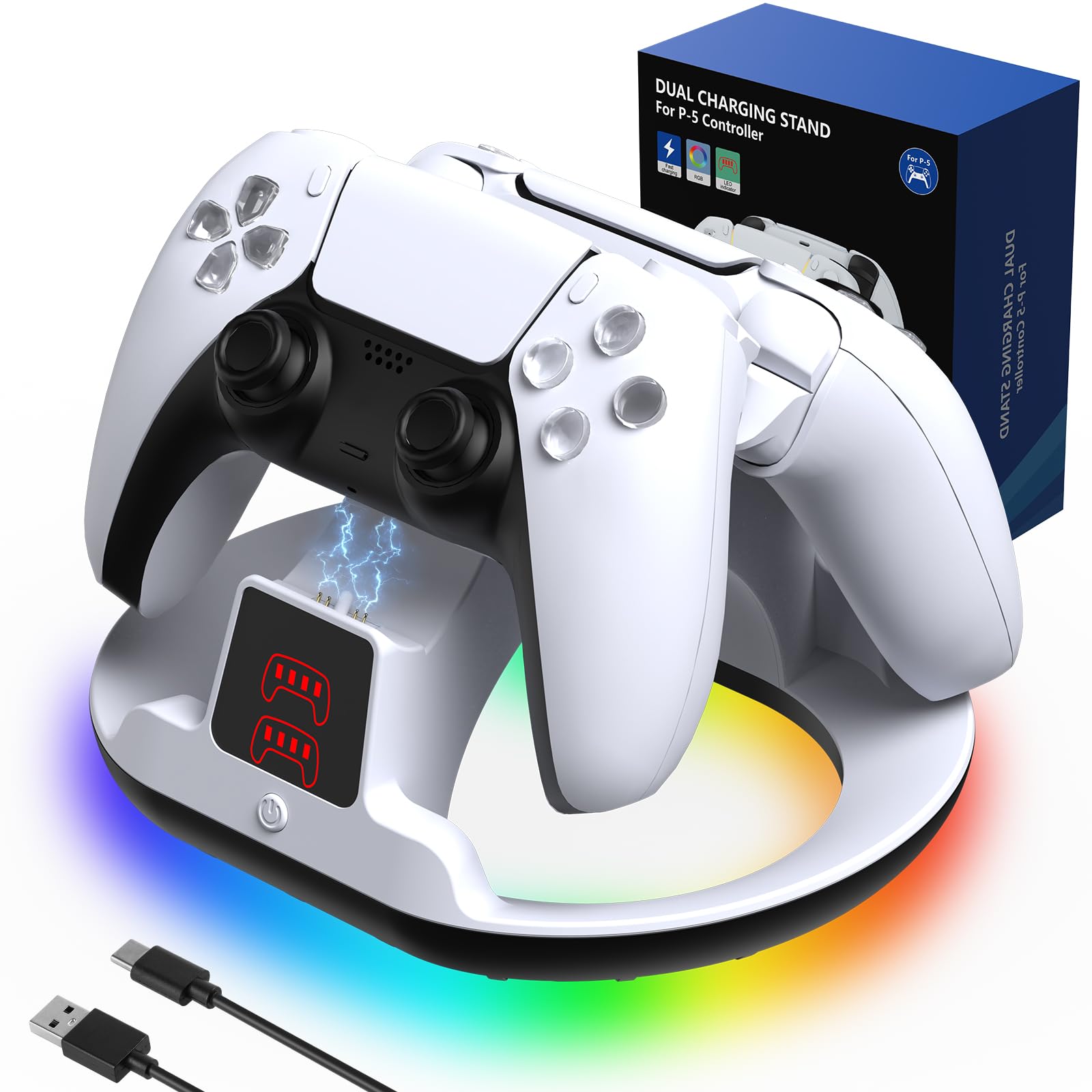 NBSoul for PS5 Controller Charger Station,Dual Fast Charging Dock for PlayStation 5 Controllers,Controller Charging Stand with Type-C Cable