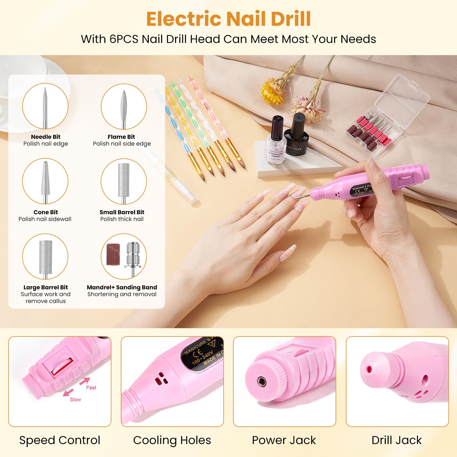 Yokilly Kit Ongle Acrylique Complet En Gel: Kit D'ongles en Acrylique pour Débutants avec Main D'entrainement Manucure UV Lampe Ponceuse Pour Ongles - Manucure Gel Kit avec Sac Rose