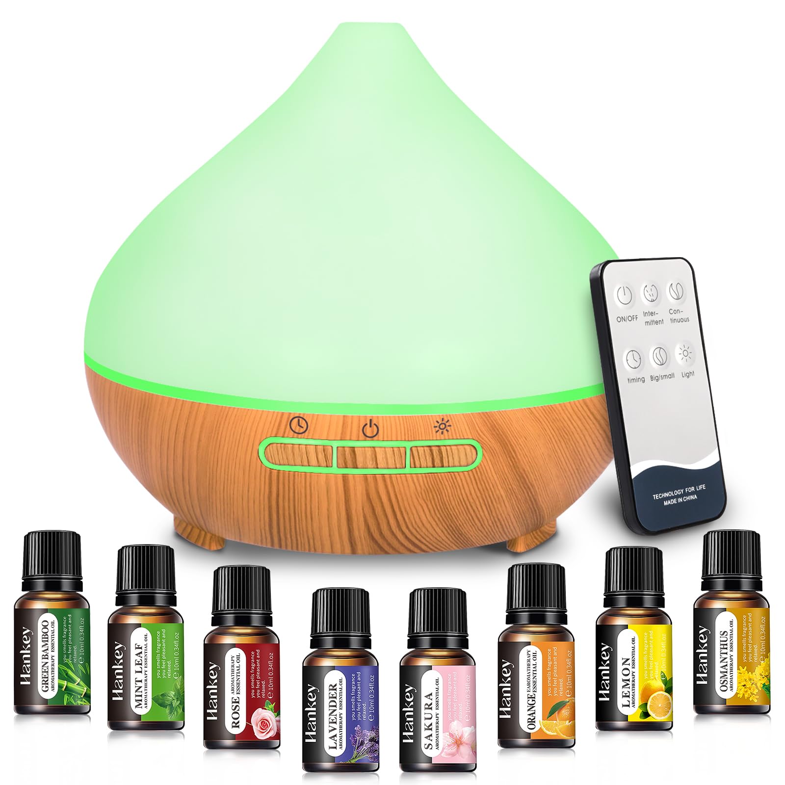 400ML Difusor Aceites Esenciales, Ultrasónico Aromaterapia y Humidificador para Dormitorio, con Mando a Distancia, Luz LED 14 Colores, 4 Temporizadores, para Habitación, SPA, Yoga