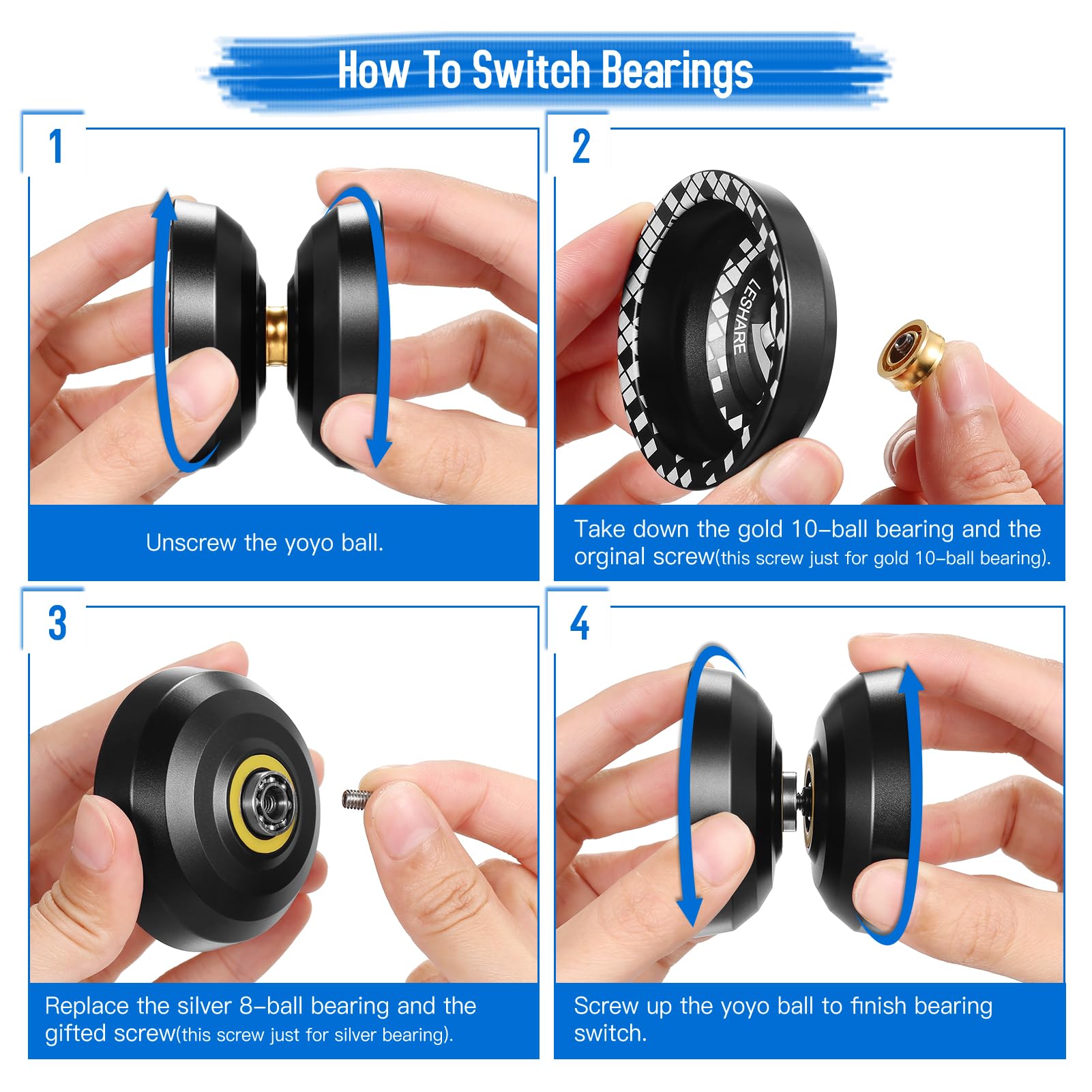 Yoyoball Profesional de aleación de Aluminio Sensible con rodamiento no Sensible para Principiantes Profesionales, 2 uds.