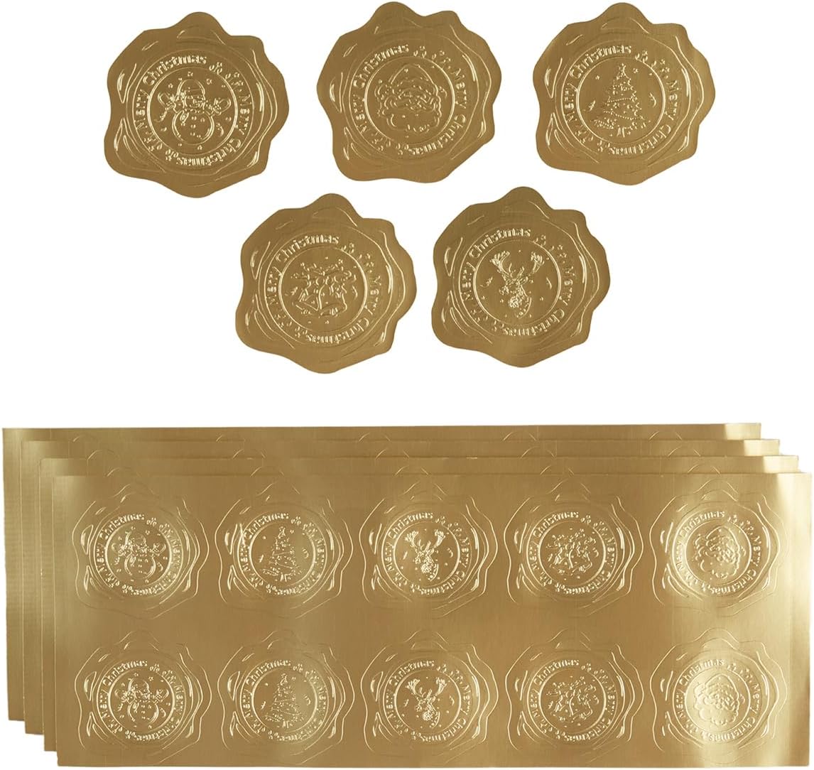 300 Pieces Christmas Embossed Gold Foil Stickers Gold
