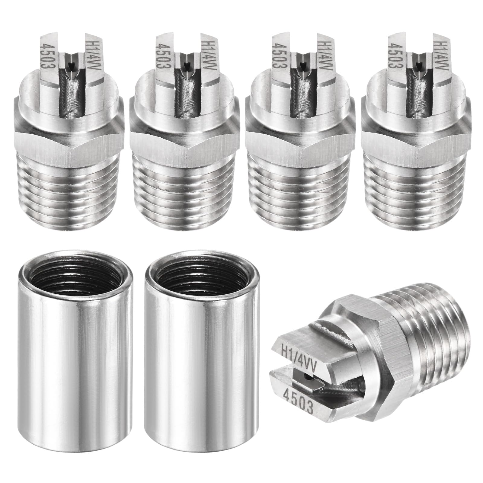 TIXIPEM 1/4" BSP Male 45 Degree Flat Fan Spray Tip [7PCS] - High Pressure Washer Spray Nozzle with 1/4" BSP Female Pipe Fitting Used for Water Guns - [Stainless Steel-1.1MM]
