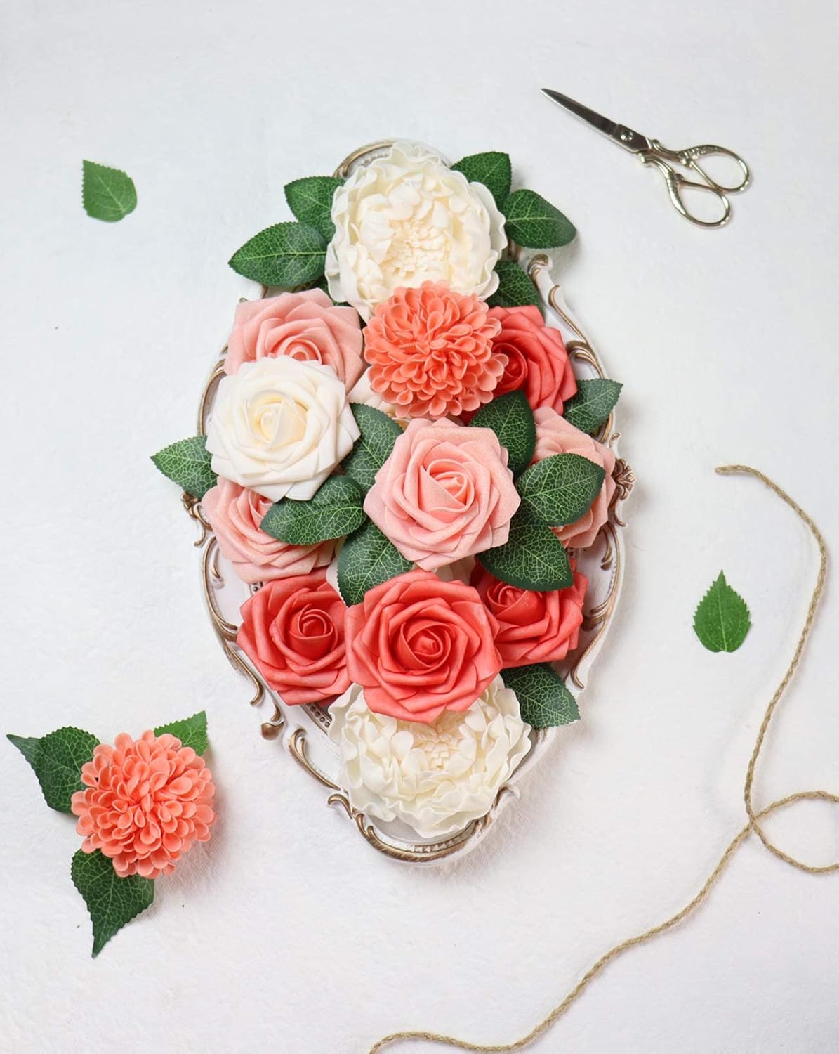 D-Seven Artificial Flowers Living Coral Flowers Combo Foam Flowers with Stem for DIY Wedding Bouquets Centerpieces Floral Arrangements Bridal Shower Baby Shower Party Home Decor