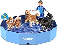 VISTOP XXL 67" Foldable Dog Pool with Hard Plastic Shell - Durable Portable Collapsible Swimming Pool for Dogs, Cats, Kids & Puppies (Blue)