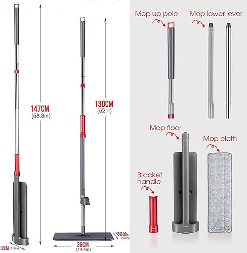 Miniatura 3 de Masthome Trapeador autoestirable y paquete de 36 paños de limpieza de microfibra trapeador de piso de microfibra con 6 almohadillas lavables