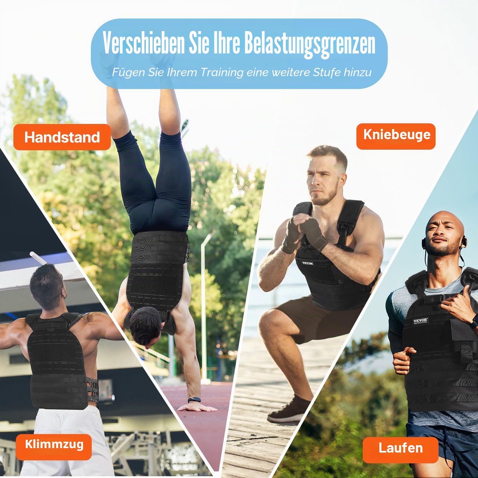 VEVOR Verstellbare Gewichtsweste, 5-9 kg/9-14,5 kg/15,9 kg/18,1 kg Gewichtsweste mit 6 Eisensand-Gewichten und reflektierenden Streifen, Trainingsgeräte für Krafttraining, Laufen, Joggen