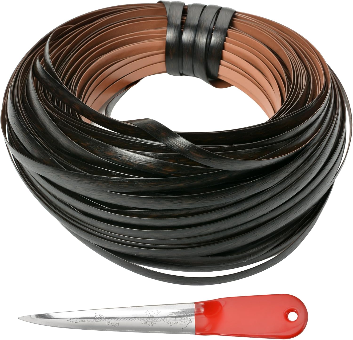 Raylongly 8mm X 180 Feet Flat Synthetic Rattan with Weaving Tool Wicker Repair Kit for Patio Furniture Repair/Basket Making/Chair Weaving(Light Wood Color)