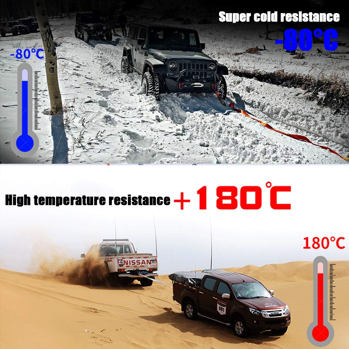 Linka holownicza do samochodu, 5 m/5 t, pas holowniczy, wytrzymały 4 x 4, do samochodu, SUV-a, pojazdu rolniczego, statku, z 2 haczykami bezpieczeństwa i torbą do przechowywania