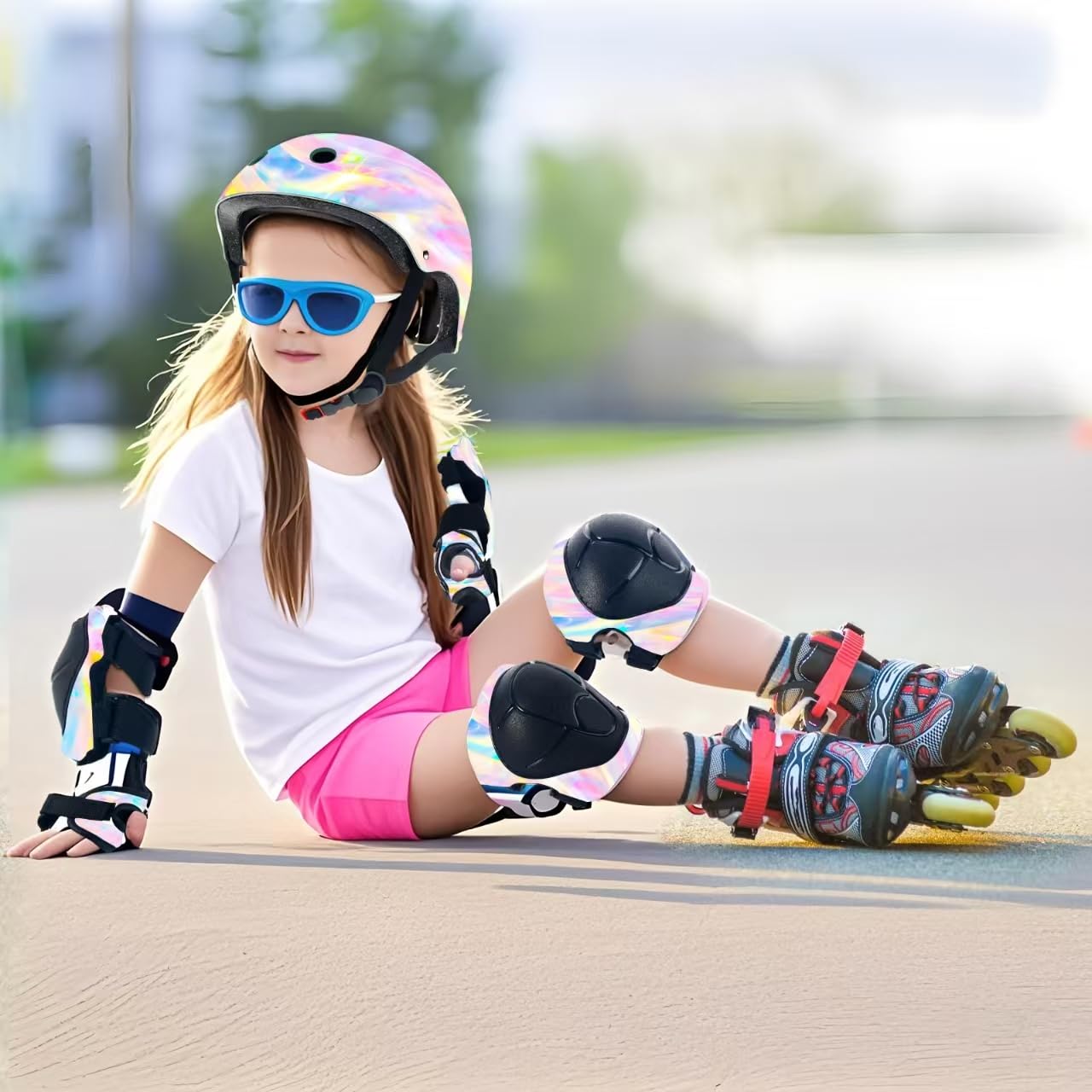 Casque de vélo réglable pour skateboard, casque de vélo et coussinets pour enfants de 5 à 8 à 14 ans, garçons et filles, casque avec genouillères, coudières, multi-sports, scooter, patin à