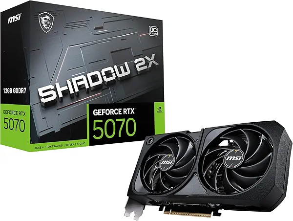 MSI Gaming RTX 5070 12G Shadow 2X OC Graphics Card (12GB GDDR7, 192-bit, Extreme Performance: 2557 MHz, DisplayPort x3 2.1a, HDMI 2.1b, NVIDIA Blackwell Architecture)