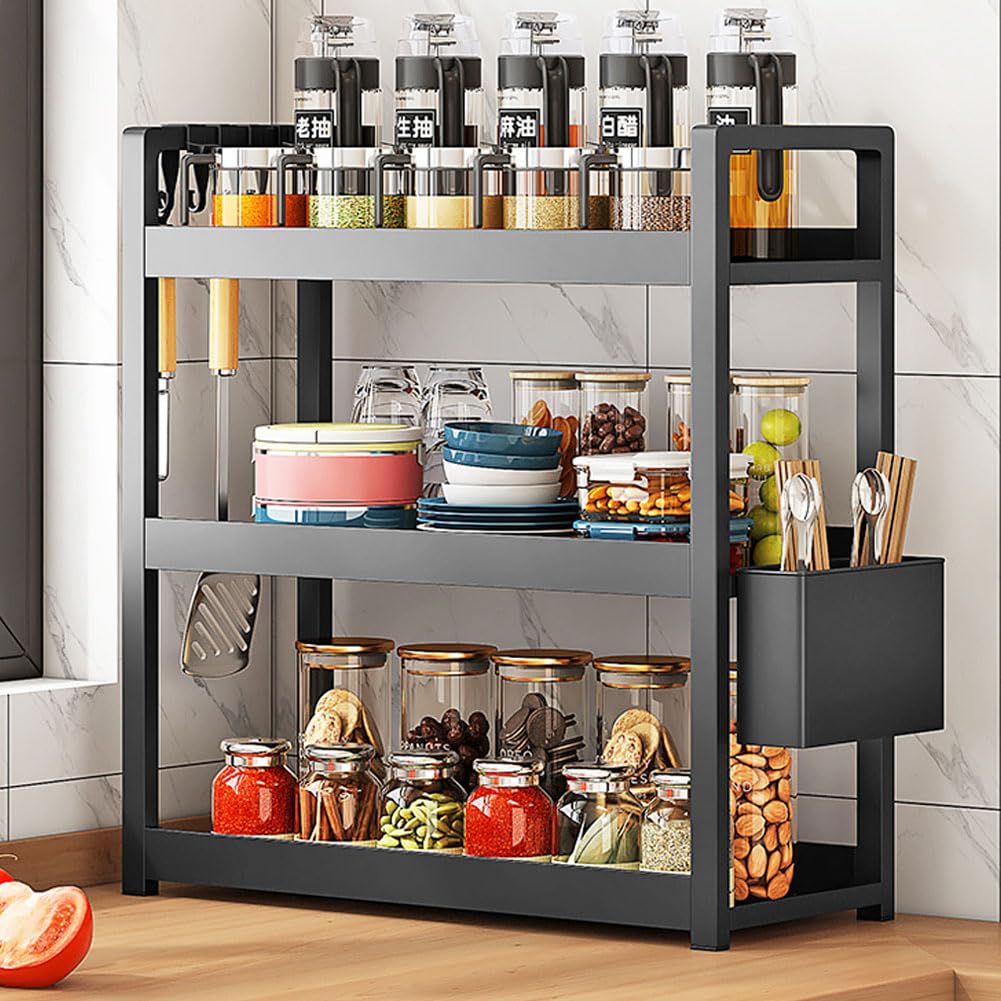 Badezimmer-Theken-Organizer, 3-stöckiges Badezimmer-Regal für Badezimmer, Küche, Schlafzimmer, ideal für die Organisation von Kosmetika, Parfums, Seifen, Lotionen und mehr (schwarz)
