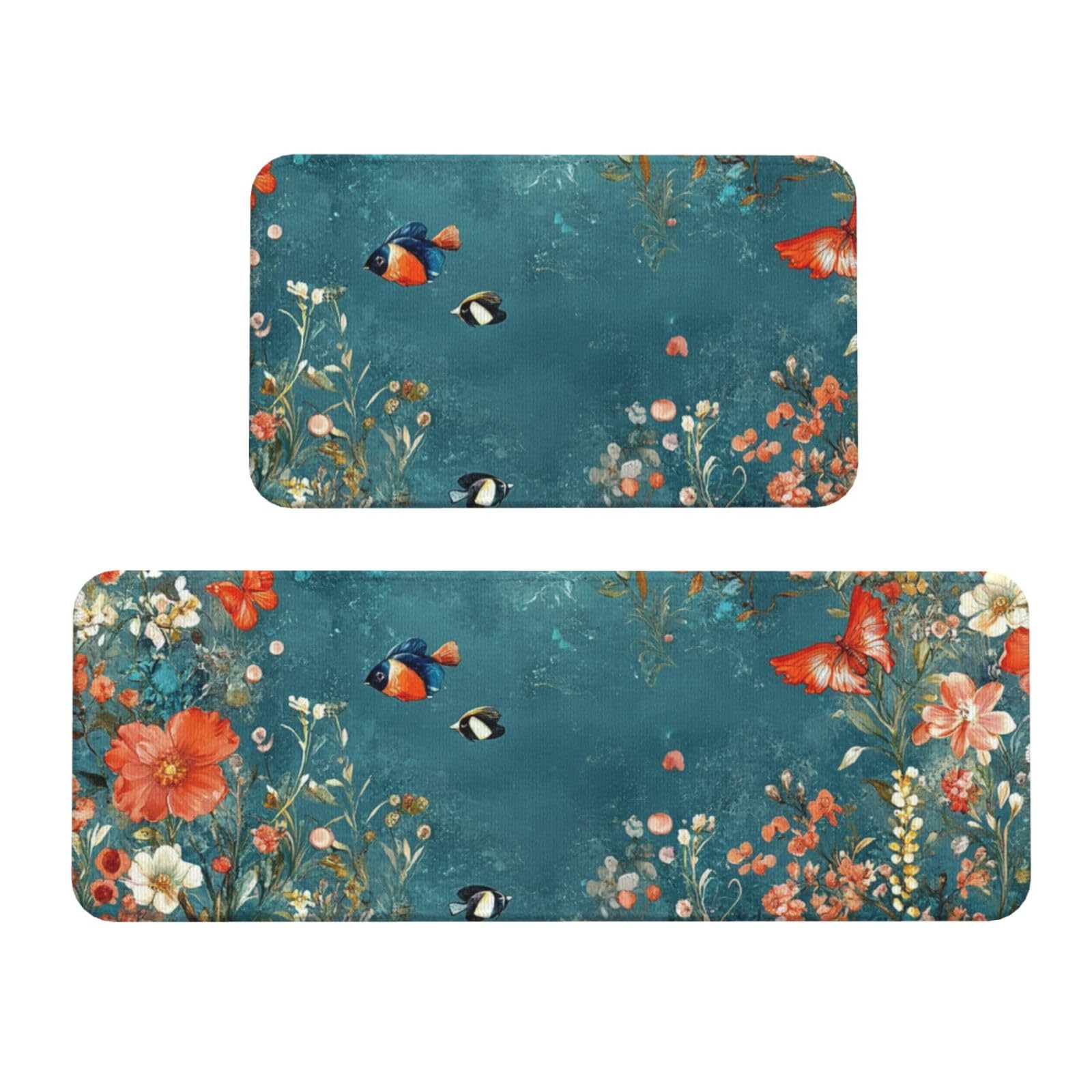 Tapetes de cocina para el suelo acolchados con flores rojas decorativas para el hogar