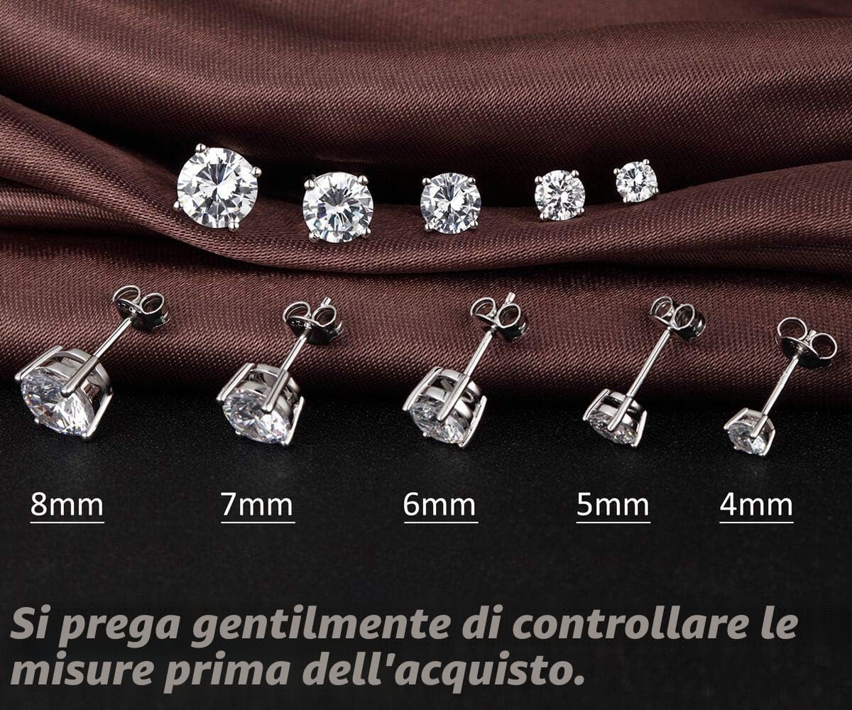 Orecchini 18k Oro Bianco Placcata 925 Argento Sterlina Zirconi Simulato Diamante Brillanti per Donna Uomo 4-8mm Cubica Swarovski Dimensioni 3mm-8mm