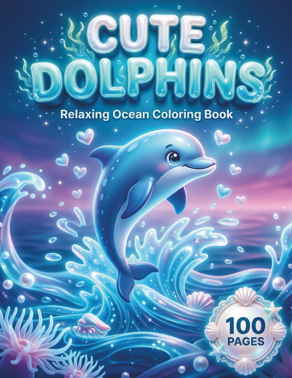 Cute Dolphins: Relaxing Ocean Coloring Book for Adults and Teens with 100 Coloring Pages featuring Playful Dolphins, Beautiful Underwater Scenes, and ... and Relaxation (Kawaii Creatures Series)