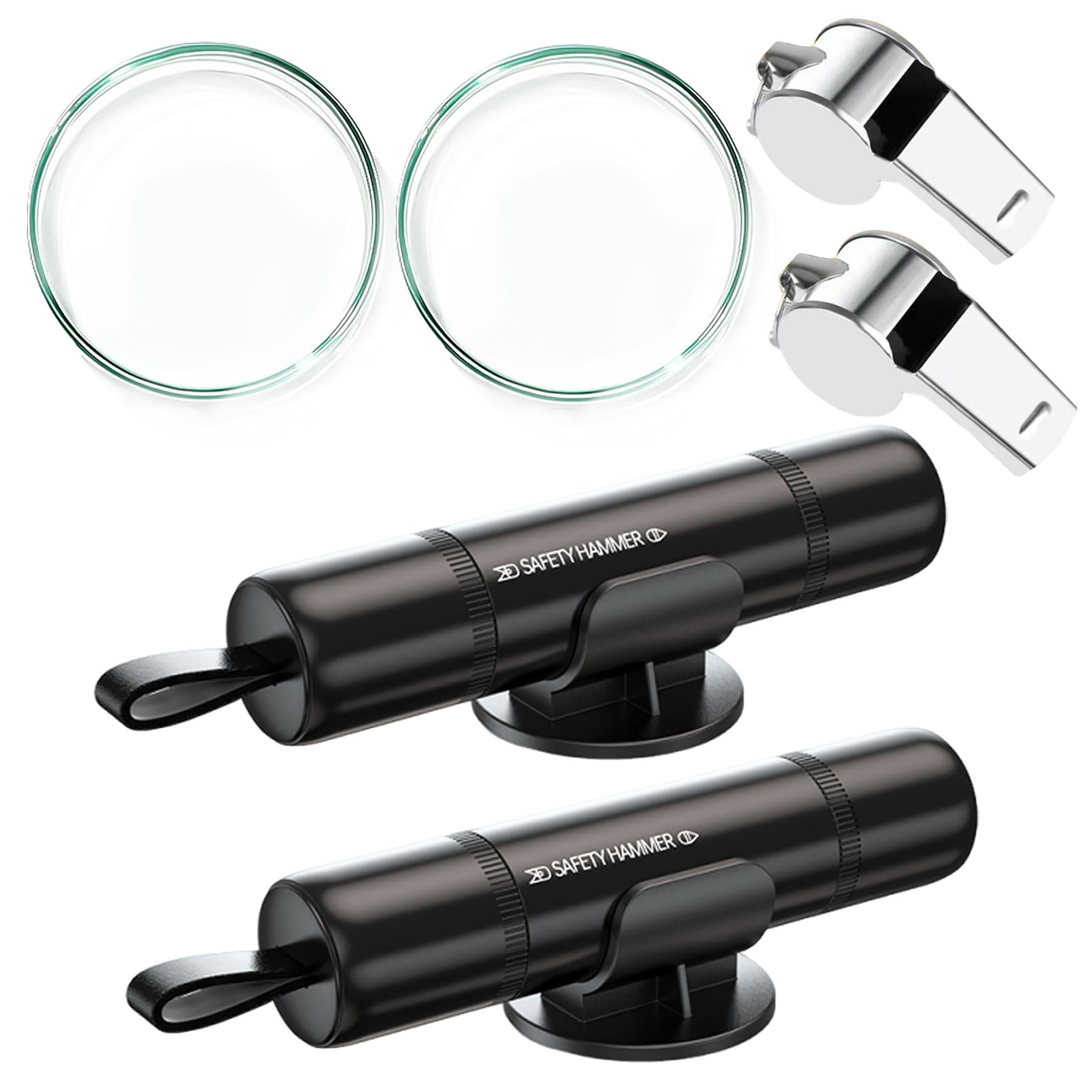 2 Stück Gurtschneider Notfallhammer 2 in 1, Auto Sicherheitshammer, Glasbrecher Auto Essentials,Notfallhammer fürs Auto,Bus (Schwarz + schwarz)
