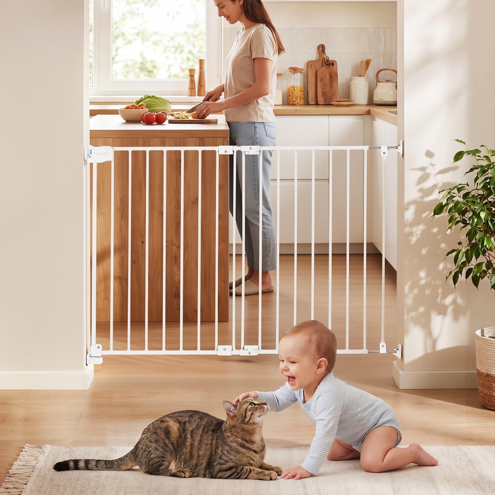 VEVOR Child Safety Barrier Height 715mm Width Adjustable 670-1080mm Baby Safety Gate Wall Drill Installation for Bedroom Stairs White
