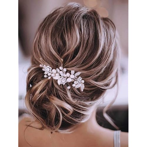 Gorais Bride Wedding Hair Vine Silver Pearl Bridal Headpieces Leaf Hair Accessories for Women and Girls (a-silver)