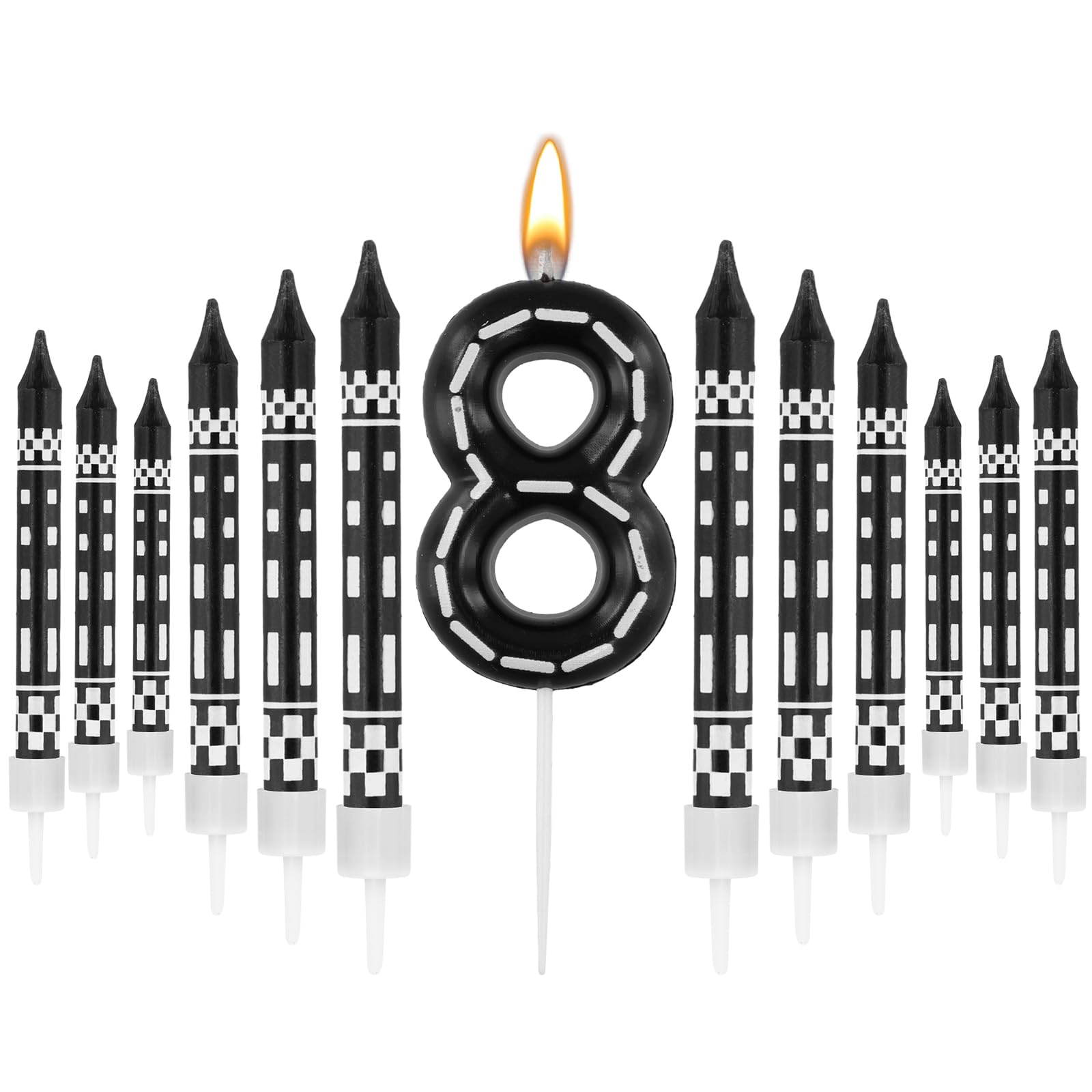 Bougie D'anniversaire Thème Voiture De Course - Numéro 4, Motif à Carreaux Rouge Et Blanc, Paraffine, Hauteur ~8,1 Cm - 7