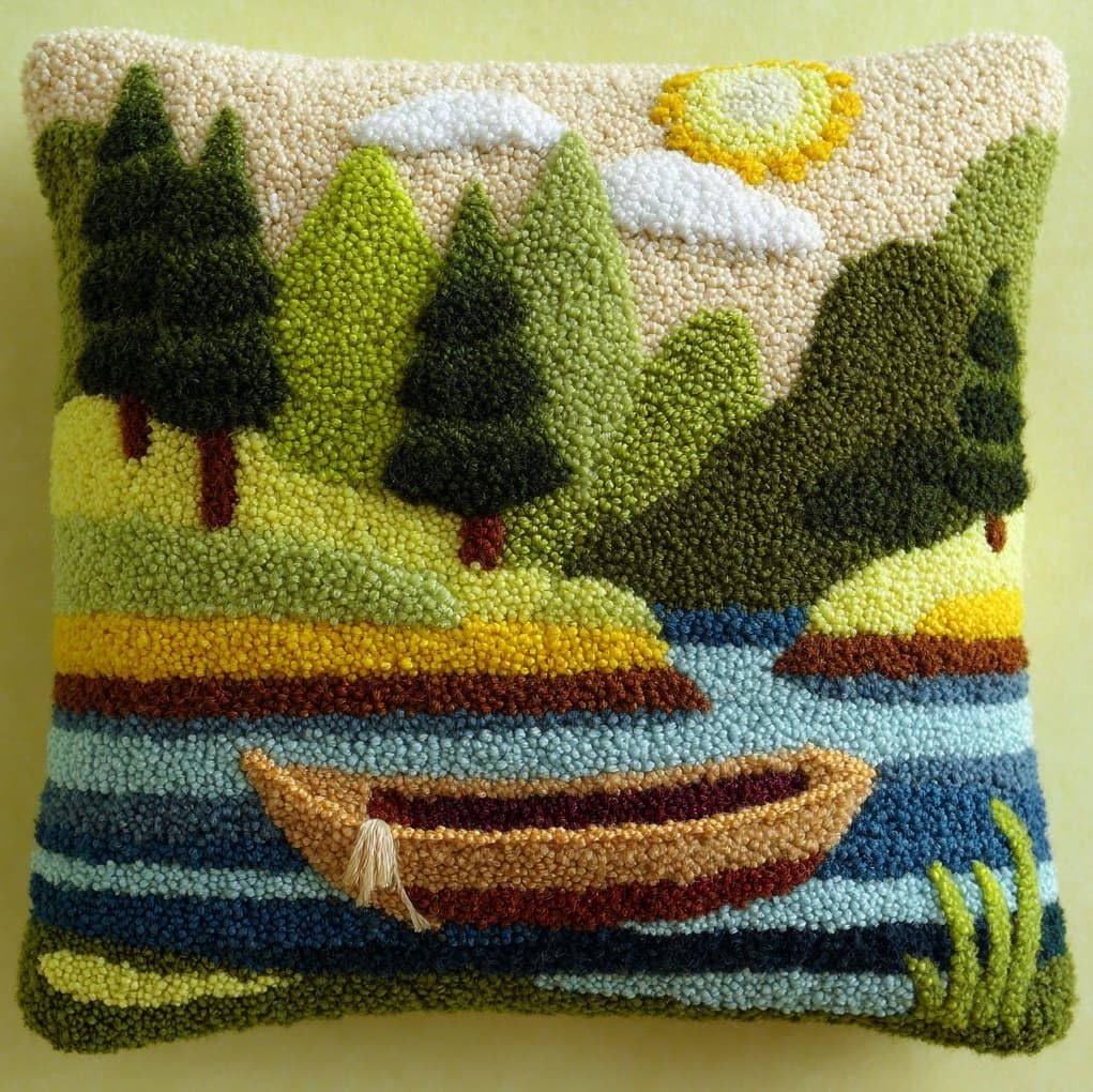 AxiangziK Latch Hook Cushion Kit 43x43cm,Natural Landscape Forest