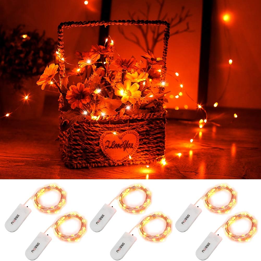 YKB 6 Pack Orange Fairy String Lights Battery Operated Fairy Lights Starry String Lights on 3.3ft/1m Silvery Copper Wire DIY Christmas Decoration Costume Wedding Party Halloween Easter