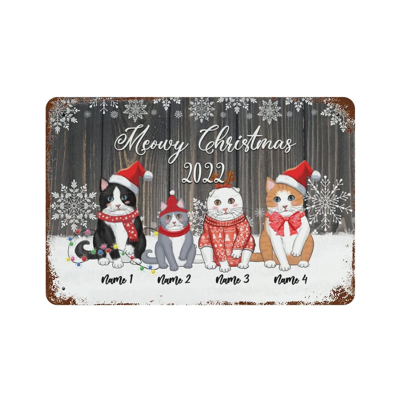 Plaque en métal chat de Noël rétro vintage 30x45 cm pour déco de chambre