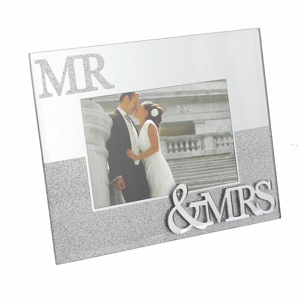 MR and MRS Mirror Glitter Picture Photo Frame Gift Wedding Anniversary 6 X 4 New