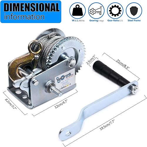 Miniatura 9 de Cabrestante de mano de 600 libras, cabrestante de remolque de barco de alta resistencia, grúa de engranaje de trinquete bidireccional, cabrestante