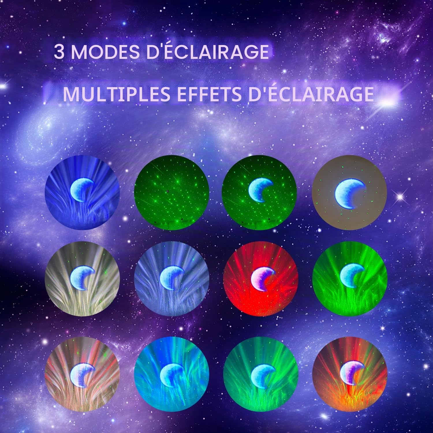 Projecteur Ciel Étoilé Lumière Boréale Veilleuse Enfant et Adulte 8 Couleurs Bluetooth Musicale LED Décoration Chambre Blanc