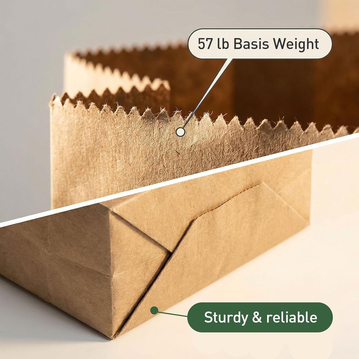 VGOODALL 100 Pcs 57LB Brown Kraft Paper Grocery Bags - 13" x 6" x 16.5" Large Heavy Duty Shopping Bags for Restaurant Takeout, Retail & Grocery Packaging