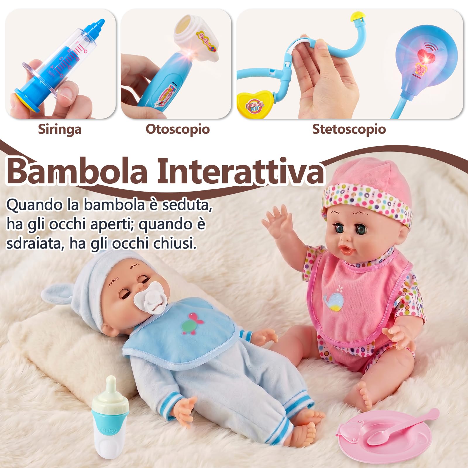 HERSITY Bambola Interattiva Parlante con 12 Sonore, Dottore Gioco Bambini